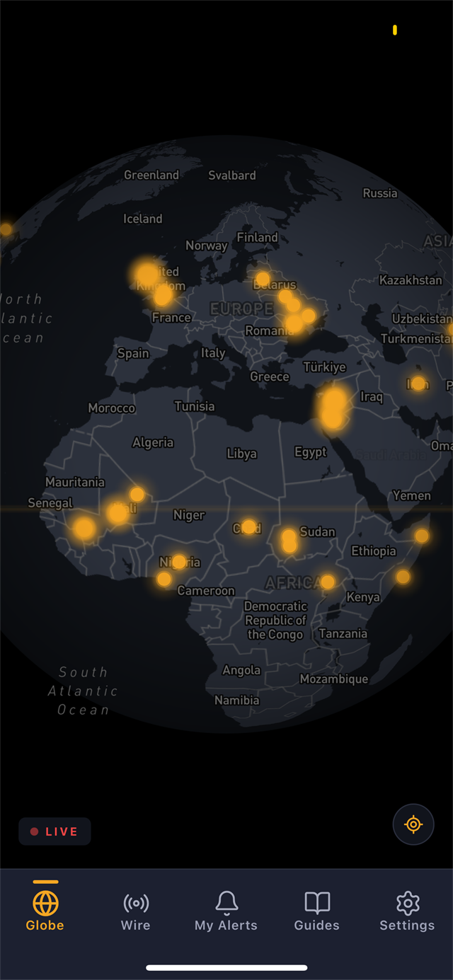 Warnely Globe – interactive world map of live incidents